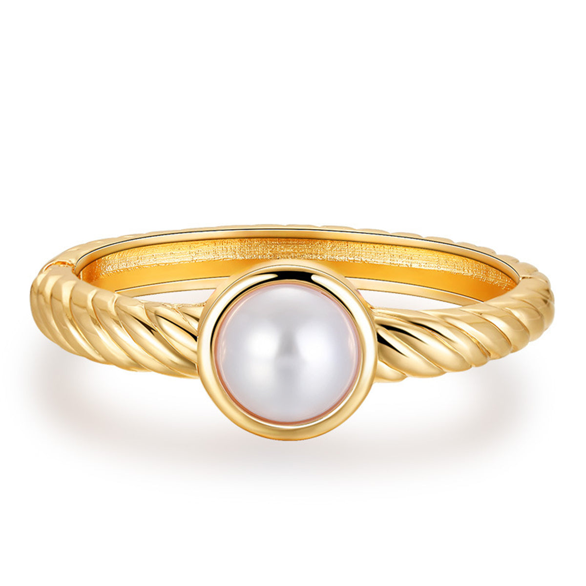 Pearl and 18K Gold-Plated Twine Bangle, gold bangle bracelet, vintage-inspired design, front view