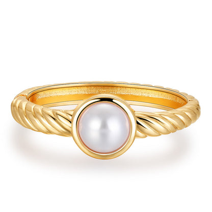 Pearl and 18K Gold-Plated Twine Bangle, gold bangle bracelet, vintage-inspired design, front view