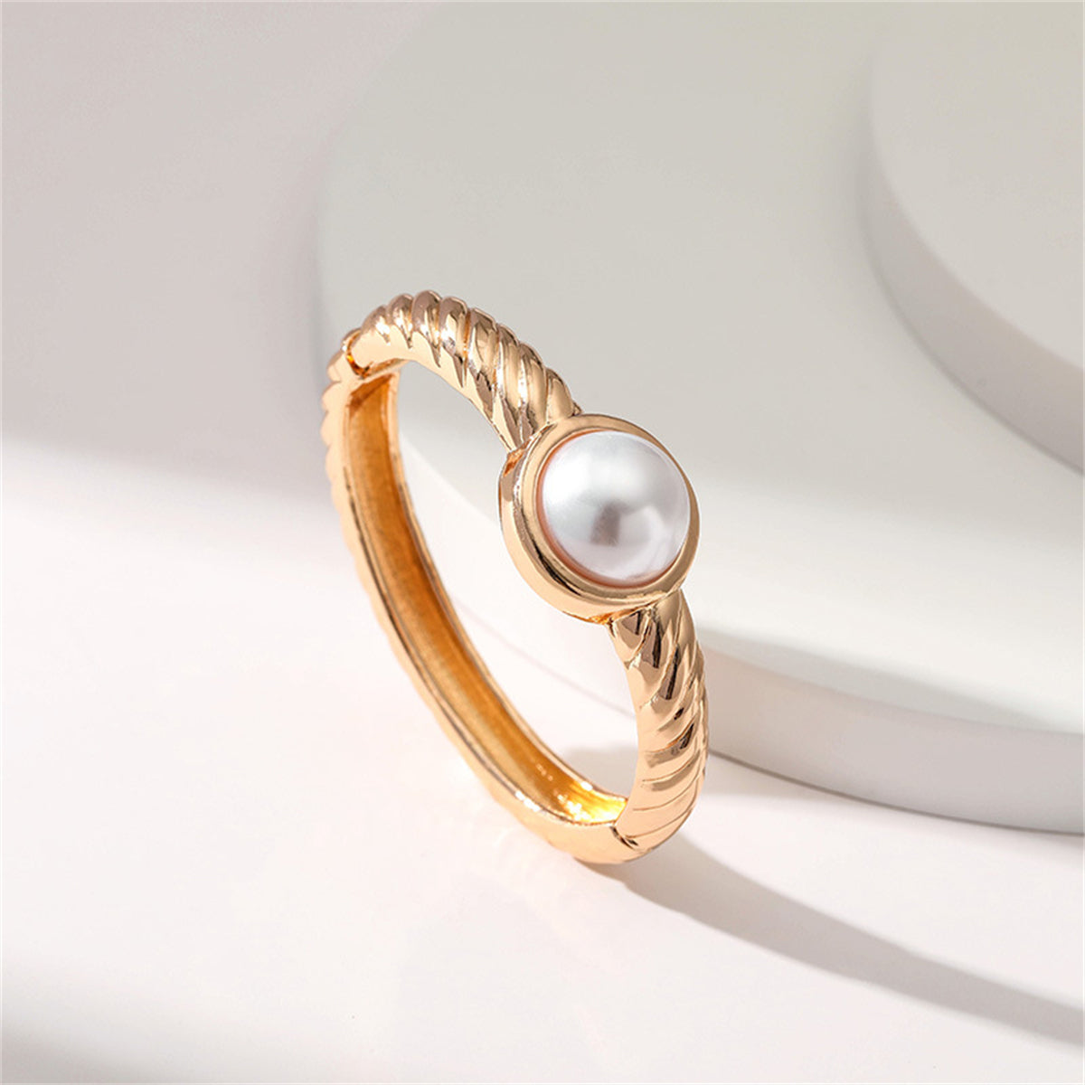 Pearl and 18K Gold-Plated Twine Bangle, gold bangle bracelet, vintage-inspired design, lifestyle look