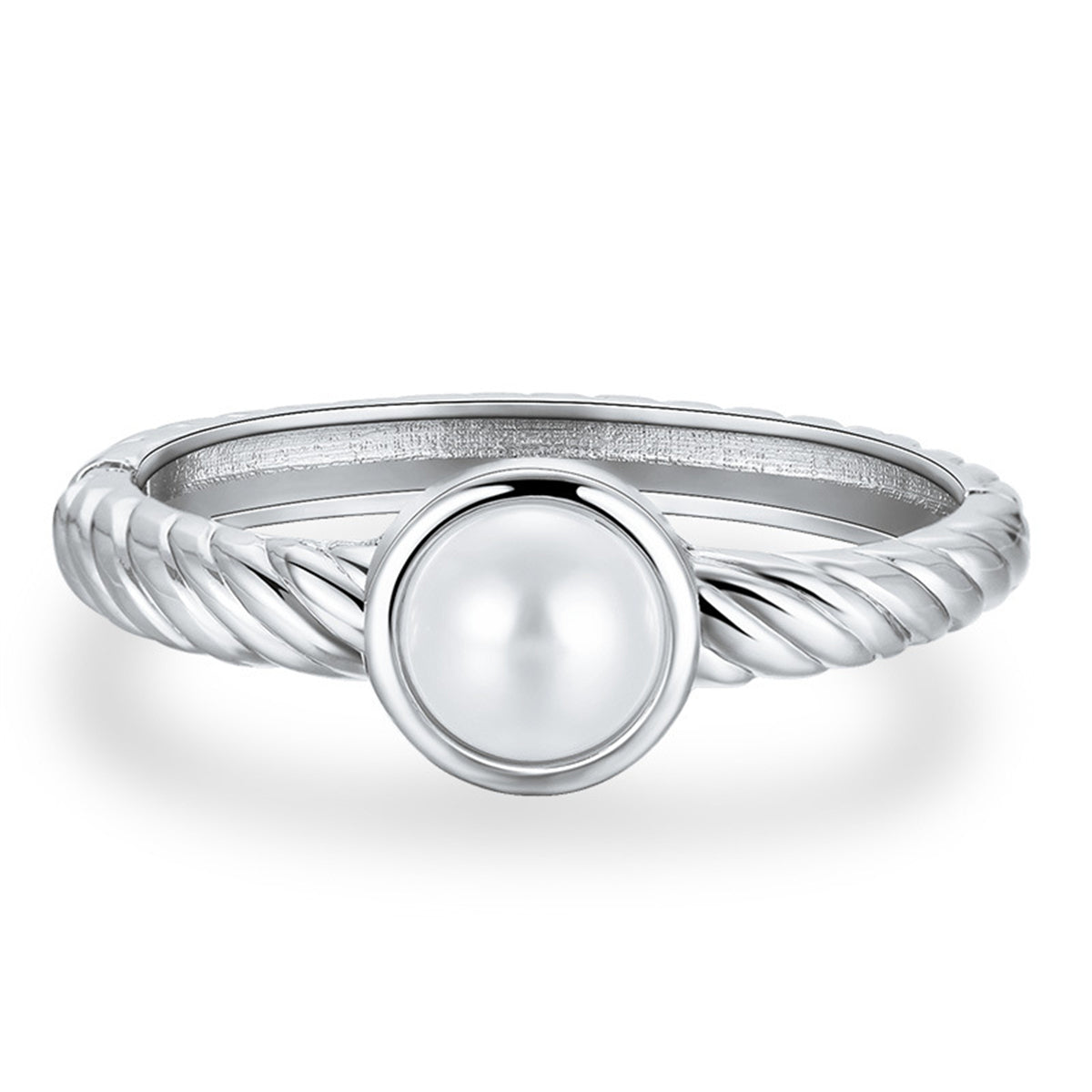 Pearl and Silver-Plated Twine Bangle, silver bangle bracelet, dainty minimalist design, front view
