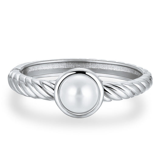 Pearl and Silver-Plated Twine Bangle, silver bangle bracelet, dainty minimalist design, front view