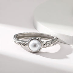 Pearl & Silver-Plated Twine Bangle