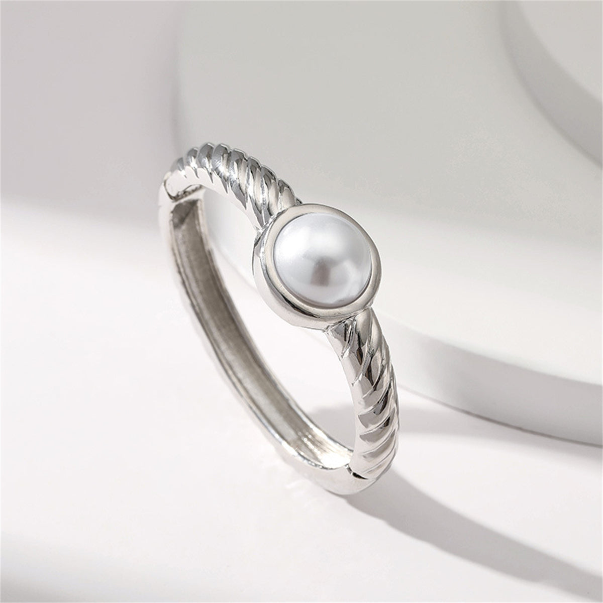 Pearl & Silver-Plated Twine Bangle