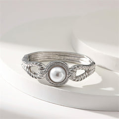 Pearl & Silver-Plated Wing Bangle