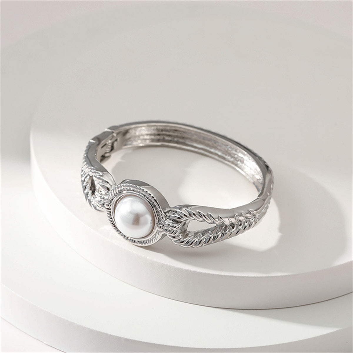 Pearl & Silver-Plated Wing Bangle
