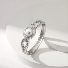 Pearl & Silver-Plated Wing Bangle
