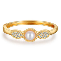 Pearl & Cubic Zirconia 18K Gold-Plated Bangle