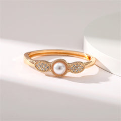 Pearl & Cubic Zirconia 18K Gold-Plated Bangle