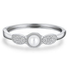 Pearl & Cubic Zirconia Silver-Plated Bangle