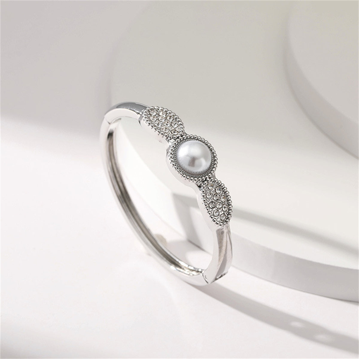 Pearl & Cubic Zirconia Silver-Plated Bangle