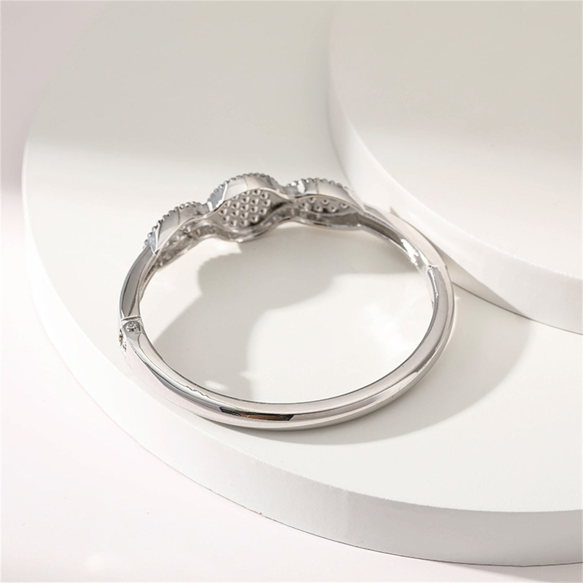 Pearl and Cubic Zirconia Silver-Plated Bangle, silver bangle bracelet, vintage-inspired design, lifestyle look