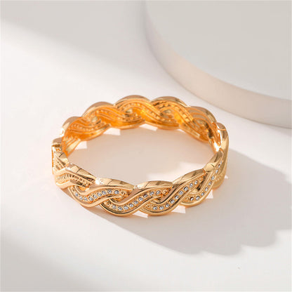 Cubic Zirconia and 18K Gold-Plated Twine Hinge Bangle, gold bangle bracelet, dainty minimalist design, lifestyle look