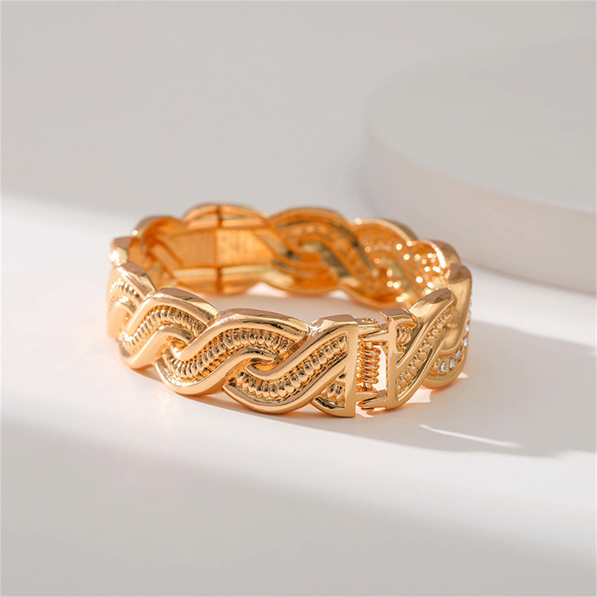 Cubic Zirconia and 18K Gold-Plated Twine Hinge Bangle, gold bangle bracelet, dainty minimalist design, styled look