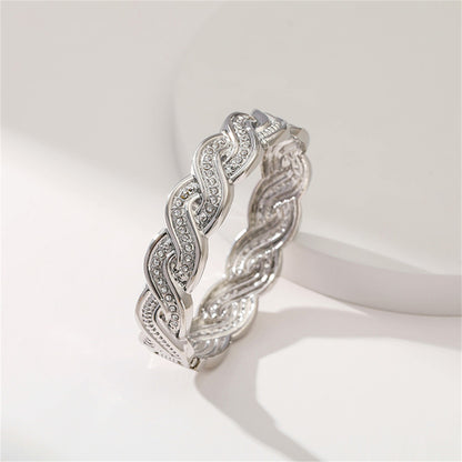 Cubic Zirconia and Silver-Plated Twine Hinge Bangle, silver bangle bracelet, botanical inspired, side view