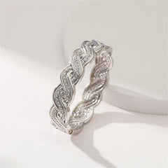 Cubic Zirconia & Silver-Plated Twine Hinge Bangle