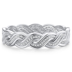 Cubic Zirconia & Silver-Plated Twine Hinge Bangle