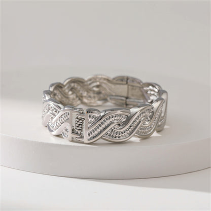 Cubic Zirconia and Silver-Plated Twine Hinge Bangle, silver bangle bracelet, botanical inspired, lifestyle look