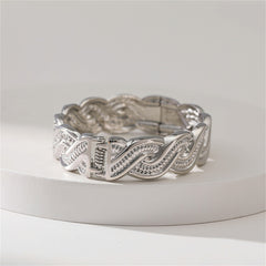 Cubic Zirconia & Silver-Plated Twine Hinge Bangle