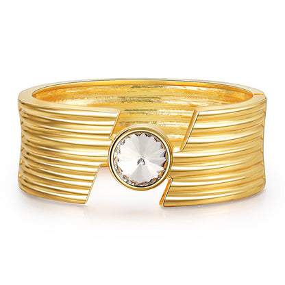 Crystal and 18K Gold-Plated Cut Bangle, gold bangle bracelet, dainty minimalist design, front view