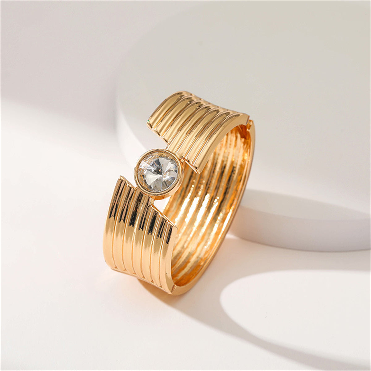 Crystal and 18K Gold-Plated Cut Bangle, gold bangle bracelet, dainty minimalist design, lifestyle look