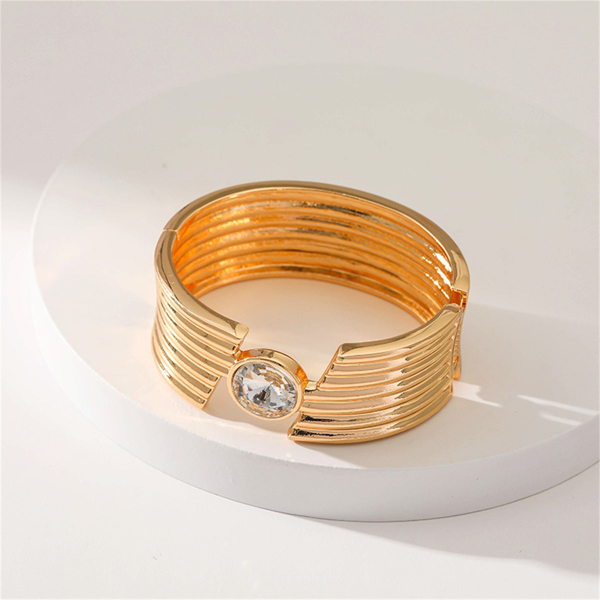 Crystal and 18K Gold-Plated Cut Bangle, gold bangle bracelet, dainty minimalist design, side view