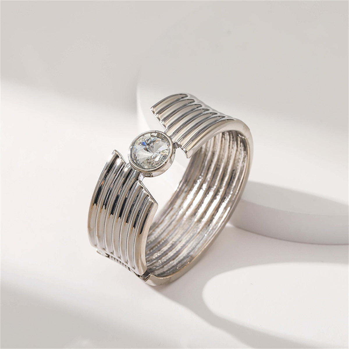 Crystal and Silver-Plated Cut Bangle, silver bangle bracelet, vintage-inspired design, front view