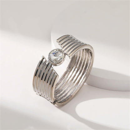 Crystal and Silver-Plated Cut Bangle, silver bangle bracelet, vintage-inspired design, front view