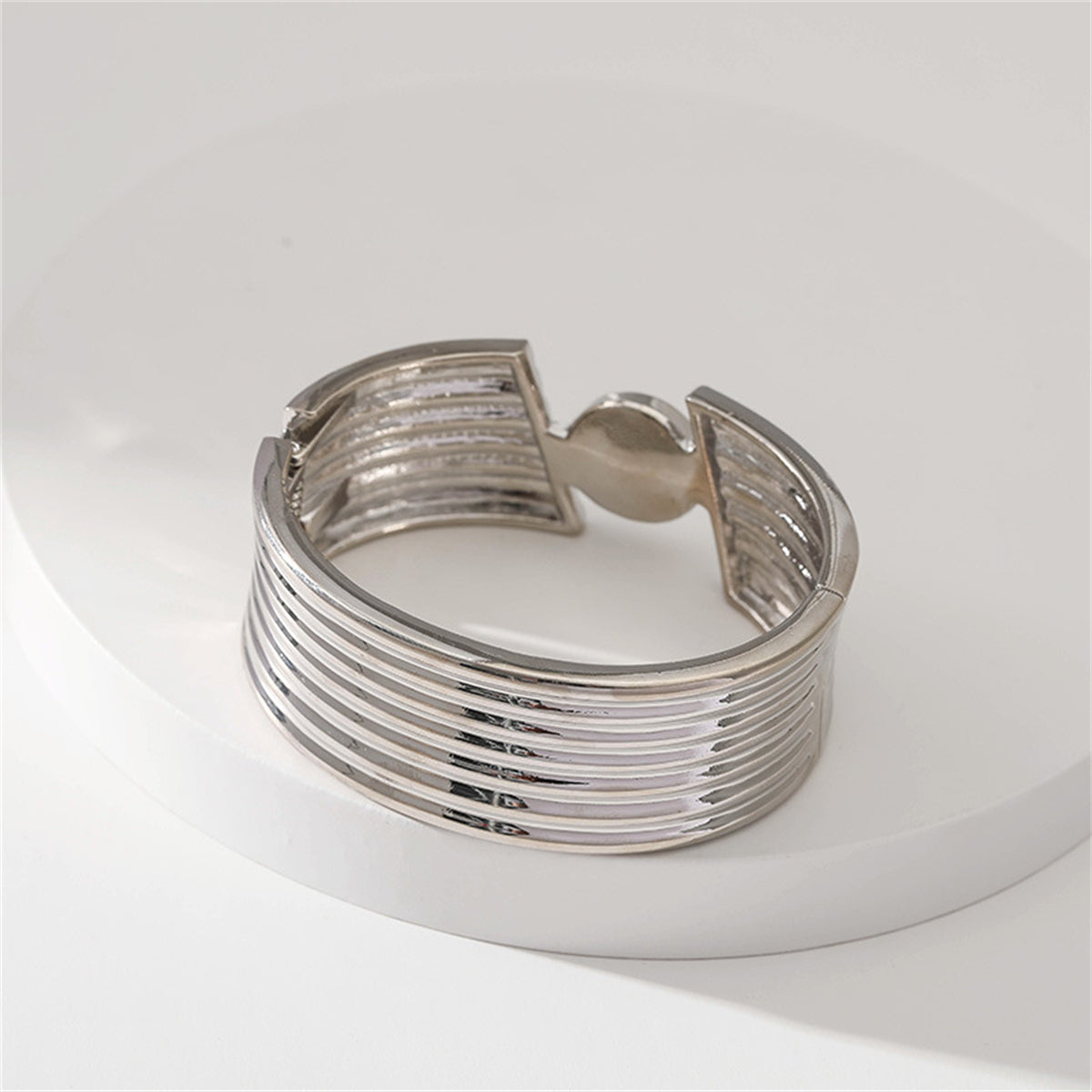 Crystal and Silver-Plated Cut Bangle, silver bangle bracelet, vintage-inspired design, side view