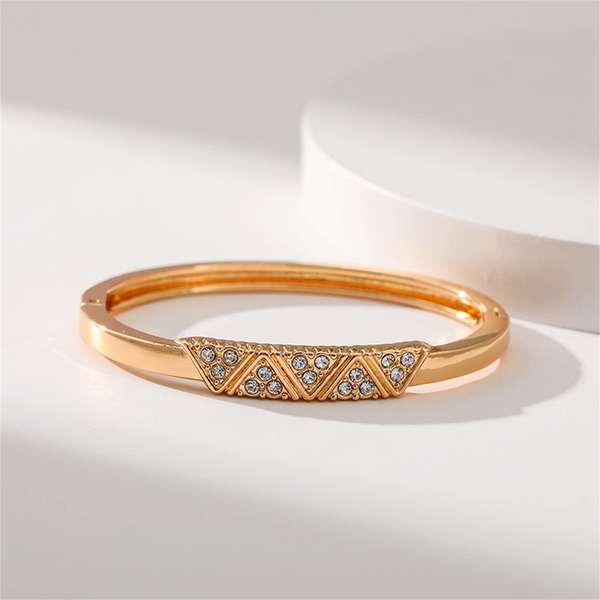 Cubic Zirconia and 18K Gold-Plated Mountain Range Bangle, gold bangle bracelet, botanical inspired, front view