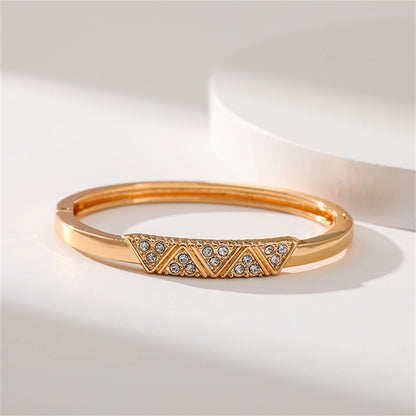 Cubic Zirconia and 18K Gold-Plated Mountain Range Bangle, gold bangle bracelet, botanical inspired, front view