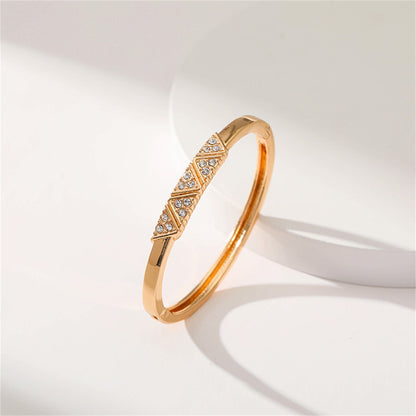 Cubic Zirconia and 18K Gold-Plated Mountain Range Bangle, gold bangle bracelet, botanical inspired, detail close-up