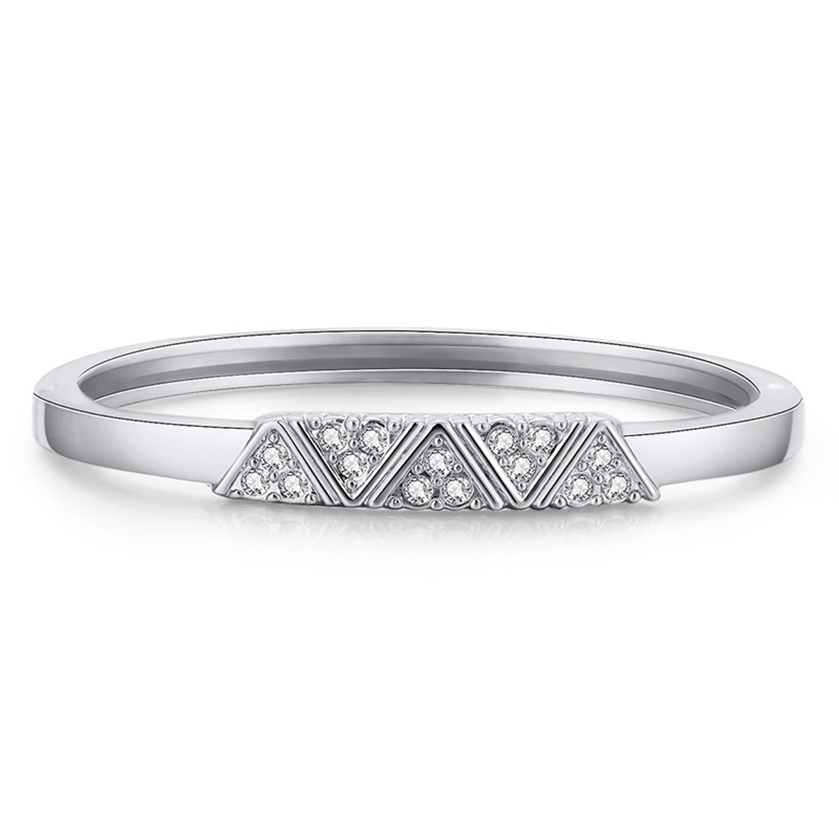 Cubic Zirconia and Silver-Plated Mountain Range Bangle, silver bangle bracelet, elegant gift for her, front view
