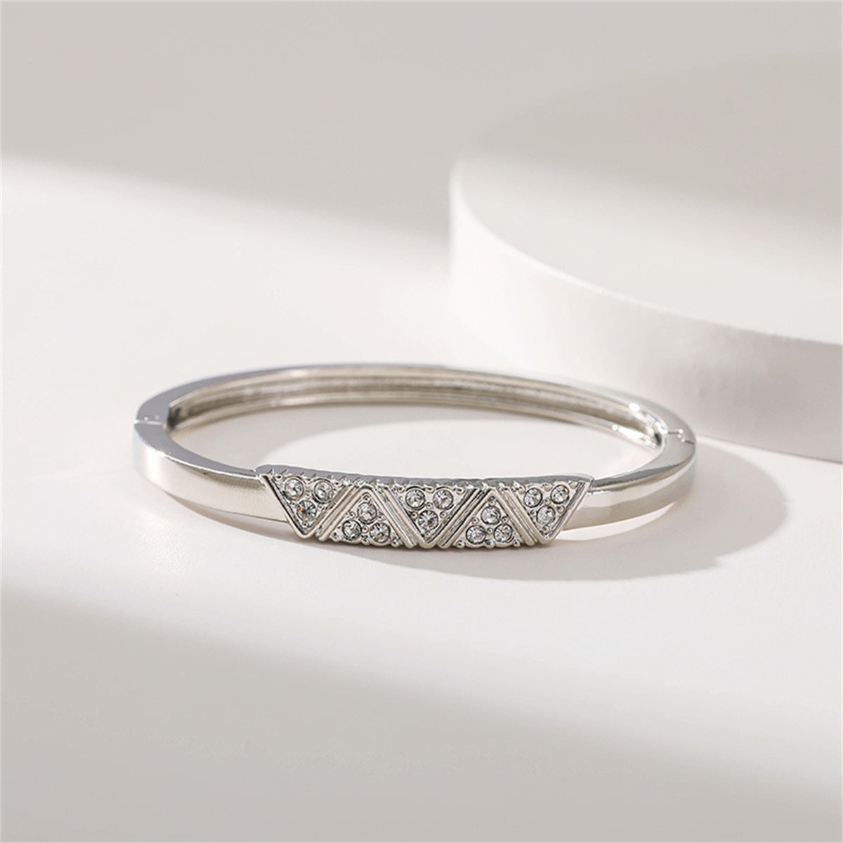 Cubic Zirconia and Silver-Plated Mountain Range Bangle, silver bangle bracelet, elegant gift for her, styled look