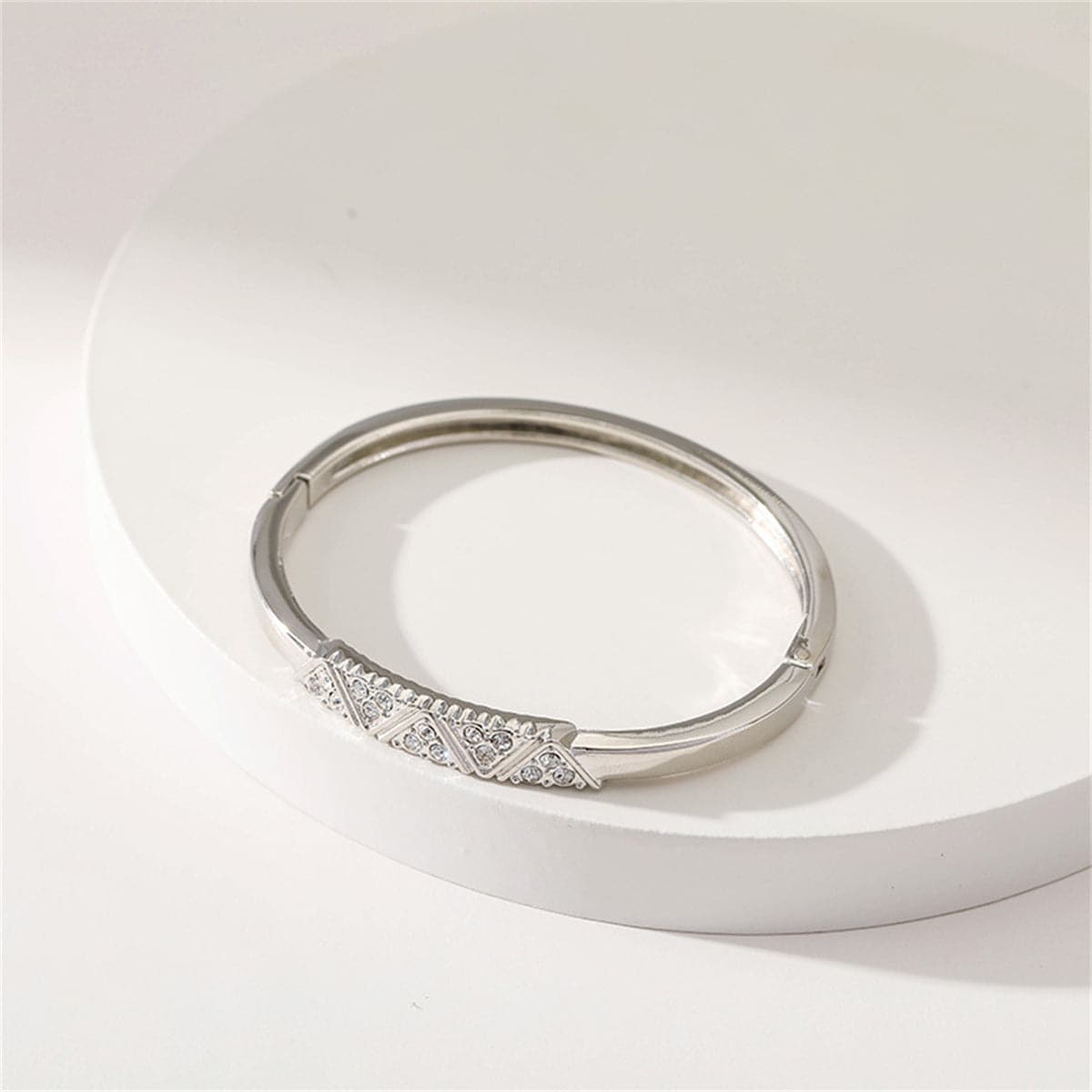 Cubic Zirconia and Silver-Plated Mountain Range Bangle, silver bangle bracelet, elegant gift for her, side view