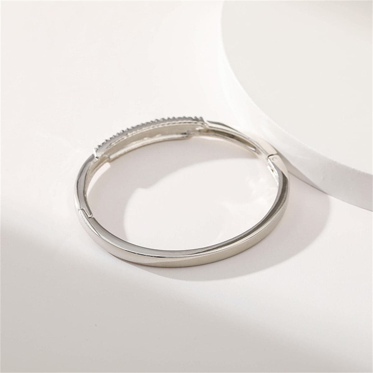 Cubic Zirconia and Silver-Plated Mountain Range Bangle, silver bangle bracelet, elegant gift for her, detail close-up