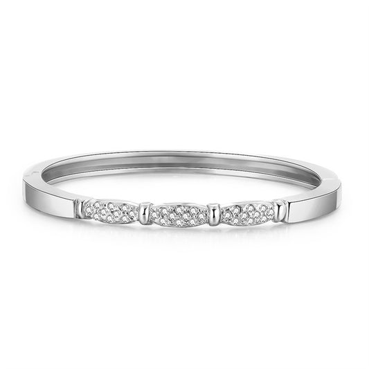 Cubic Zirconia and Silver-Plated Pear Bangle, silver bangle bracelet, dainty minimalist design, front view