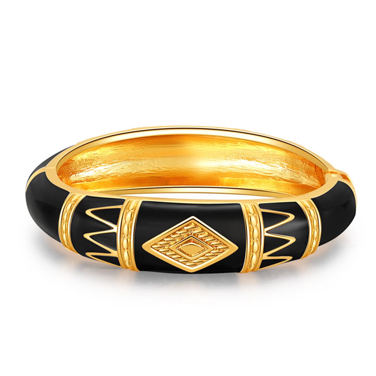 Black Enamel & 18K Gold-Plated Rhombus Bangle