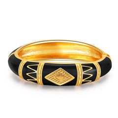 Black Enamel & 18K Gold-Plated Rhombus Bangle