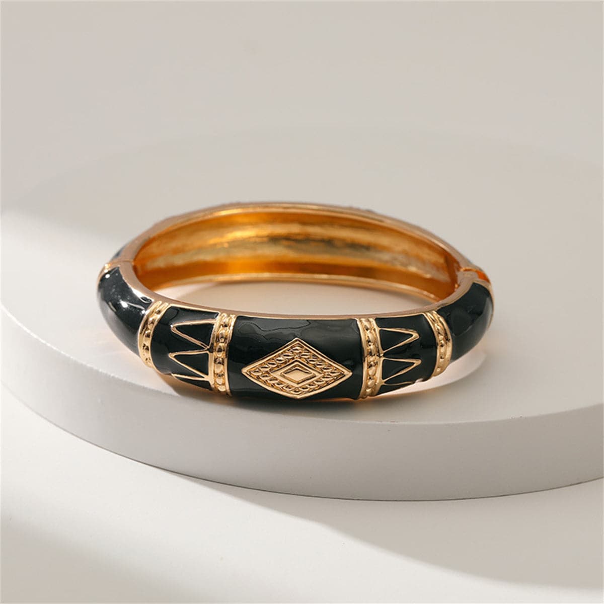 Black Enamel & 18K Gold-Plated Rhombus Bangle