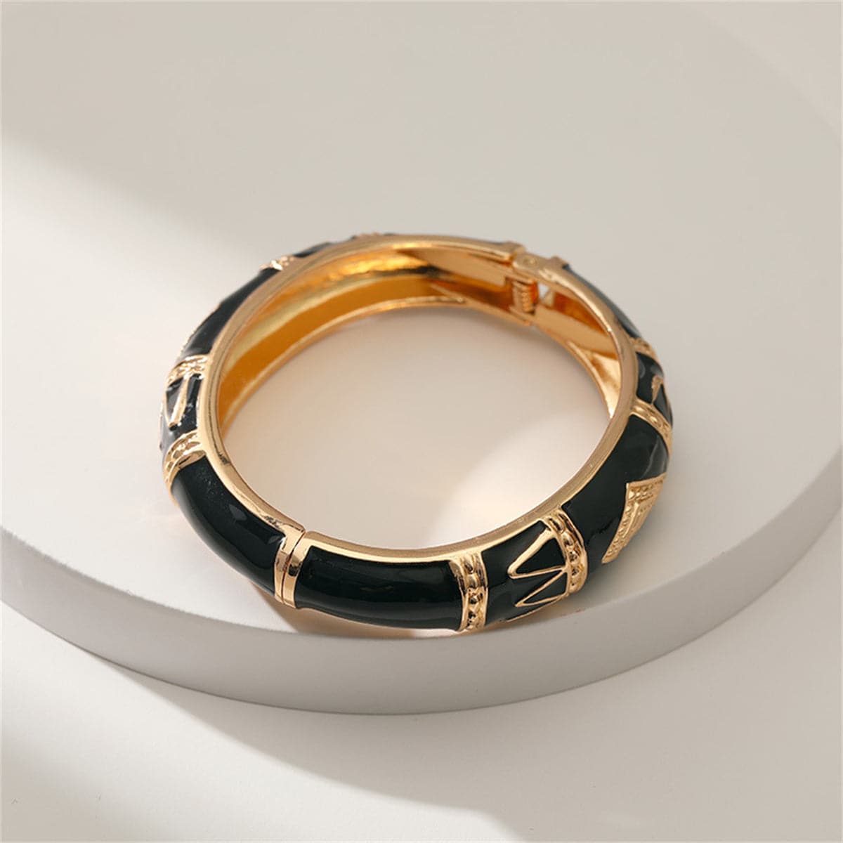 Black Enamel & 18K Gold-Plated Rhombus Bangle