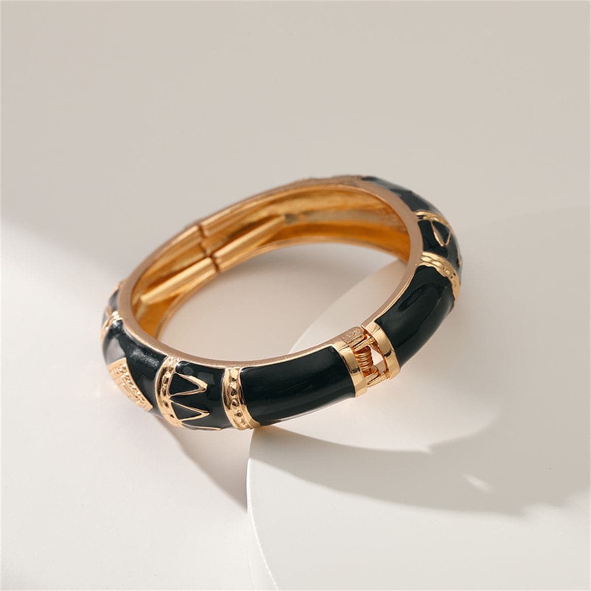 Black Enamel & 18K Gold-Plated Rhombus Bangle