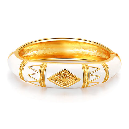 White Enamel and 18K Gold-Plated Rhombus Bangle, gold bangle bracelet, dainty minimalist design, front view