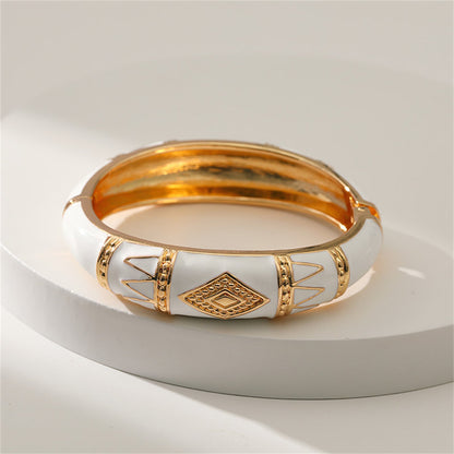 White Enamel and 18K Gold-Plated Rhombus Bangle, gold bangle bracelet, dainty minimalist design, side view