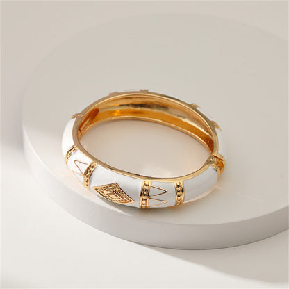 White Enamel and 18K Gold-Plated Rhombus Bangle, gold bangle bracelet, dainty minimalist design, lifestyle look