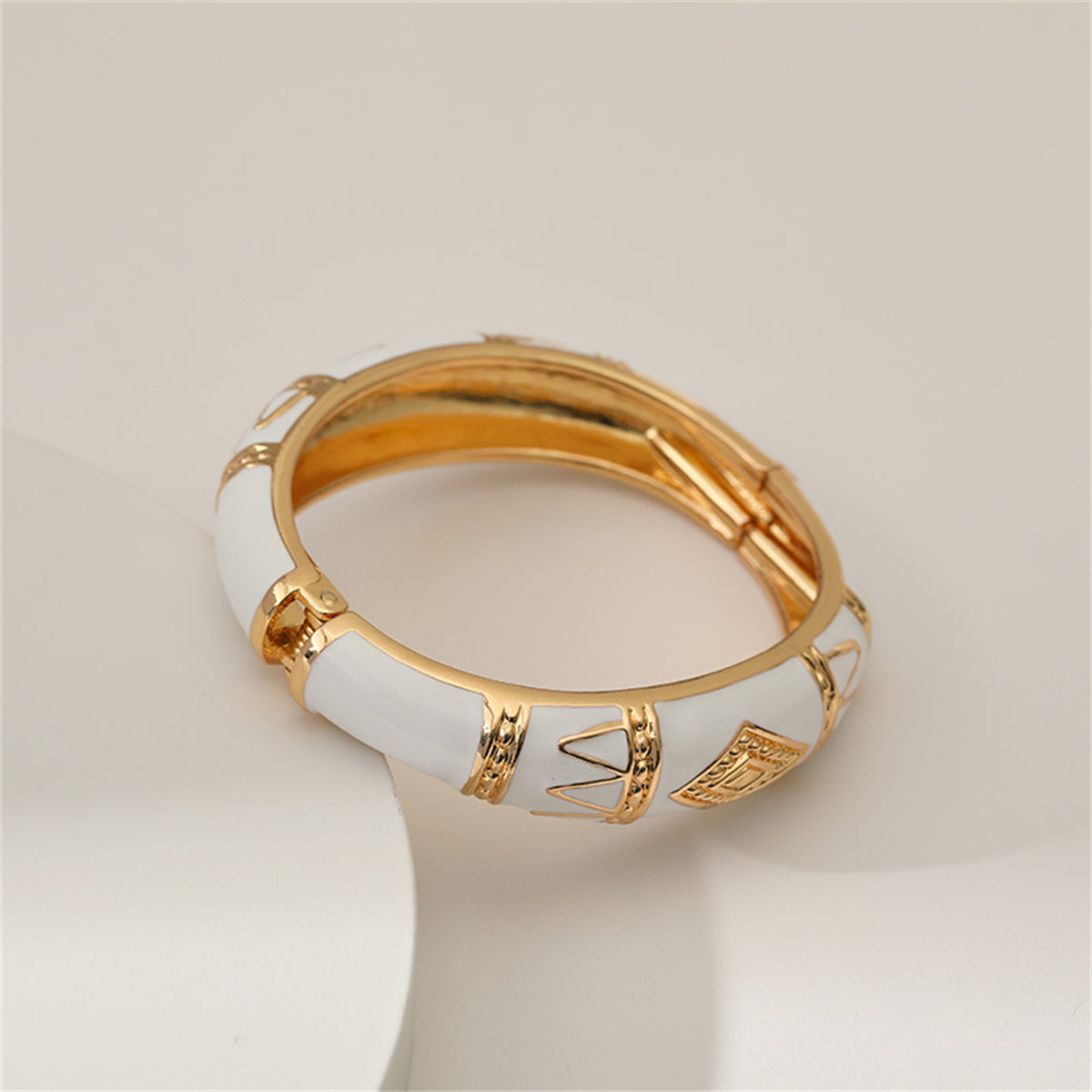 White Enamel & 18K Gold-Plated Rhombus Bangle