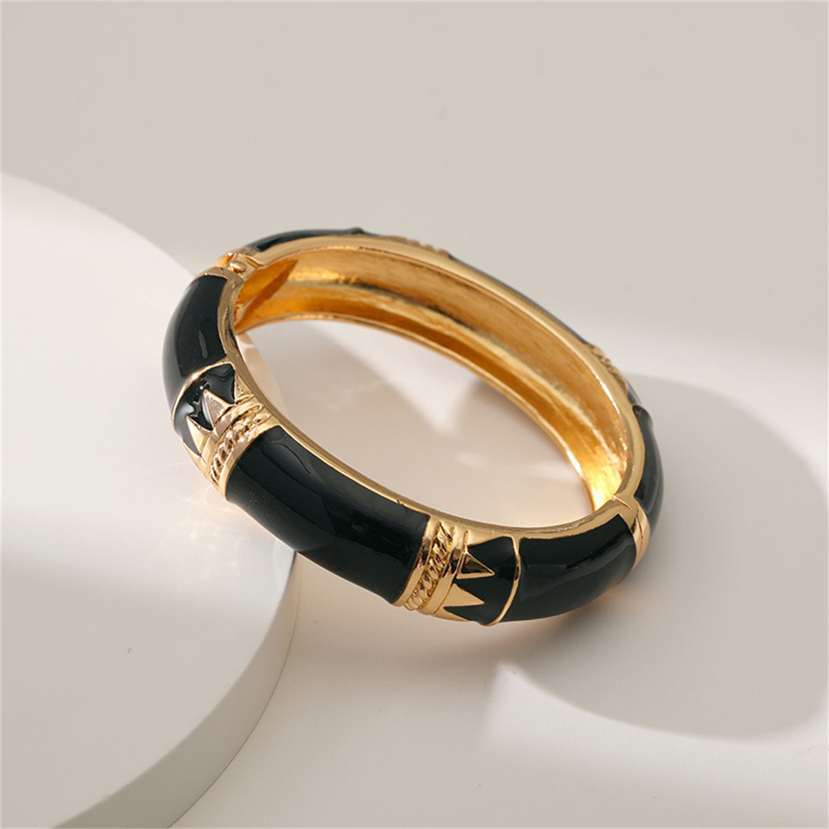 Black Enamel and 18K Gold-Plated Geometric Bamboo Bangle, gold bangle bracelet, everyday style, styled look