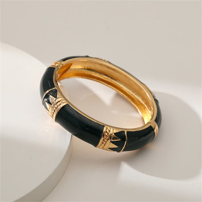 Black Enamel and 18K Gold-Plated Geometric Bamboo Bangle, gold bangle bracelet, everyday style, styled look