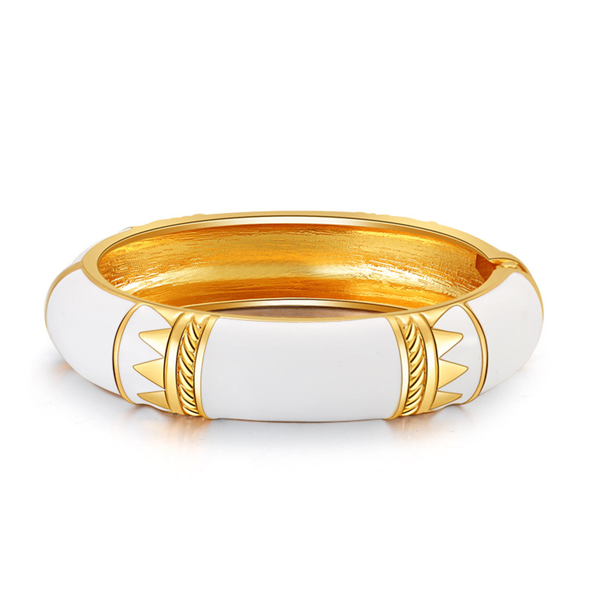 White Enamel and 18K Gold-Plated Geometric Bamboo Bangle, gold bangle bracelet, dainty minimalist design, front view