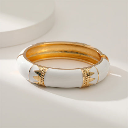 White Enamel and 18K Gold-Plated Geometric Bamboo Bangle, gold bangle bracelet, dainty minimalist design, side view