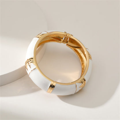 White Enamel and 18K Gold-Plated Geometric Bamboo Bangle, gold bangle bracelet, dainty minimalist design, lifestyle look
